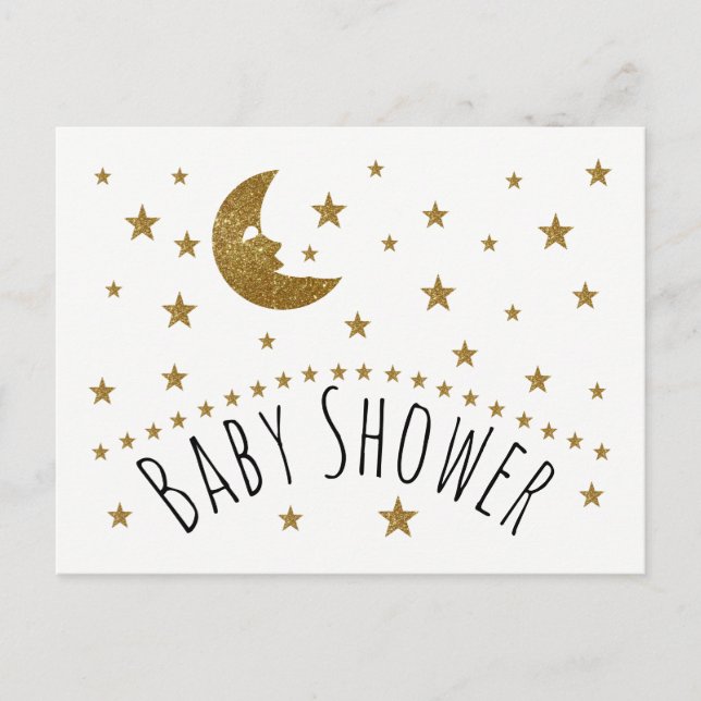 Inbjudan till guld Måne och Stars Baby Shower (Framsida)