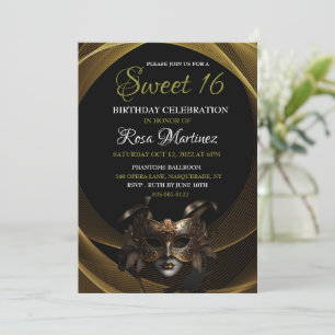 Inbjudan till guld Masquerad Sweet 16