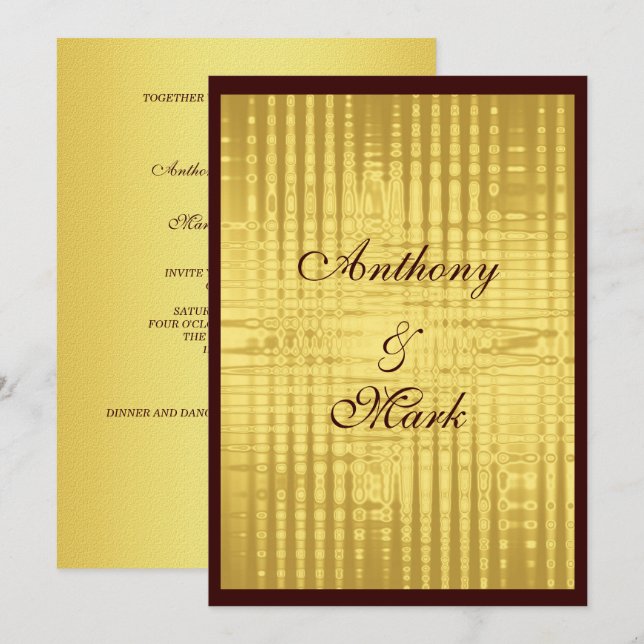 Inbjudan till Guld Metallic- och Brown Wedding (Fram/baksida)
