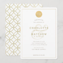 Inbjudan till Guld Monogram Geometric Elegant bröl