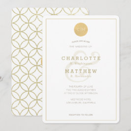 Inbjudan till Guld Monogram Geometric Elegant bröl