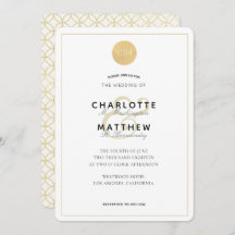 Inbjudan till Guld Monogram Geometric Elegant bröl