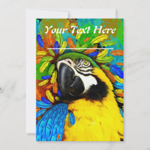Inbjudan till Guld och blått Macaw Parrot Fantasy_
