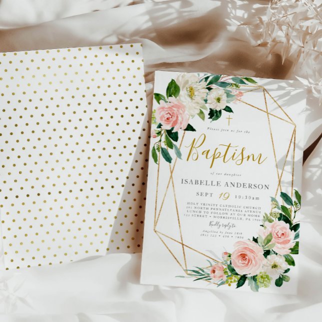 Inbjudan till Guld och  blommigt Baptism (Skapare uppladdad)