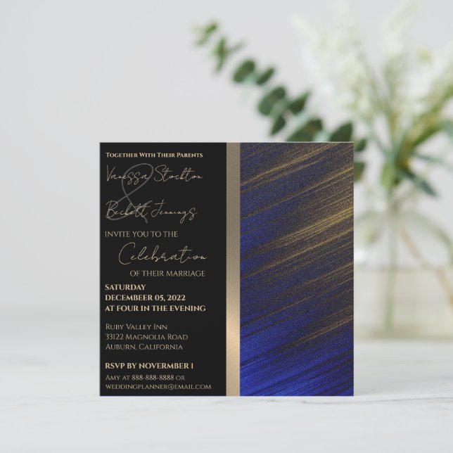 Inbjudan till Guld och Blue Wedding (Stående Fram)