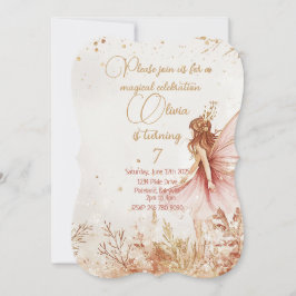 Inbjudan till Guld och Rosa Fairy Birthday