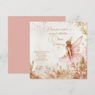 Inbjudan till Guld och Rosa Fairy Birthday