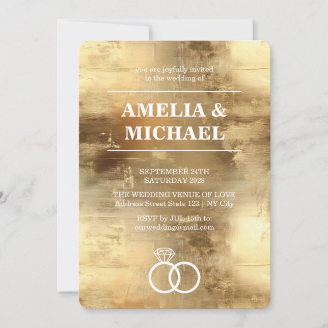 Inbjudan till Guld Paint Elegant bröllop (Framsida)