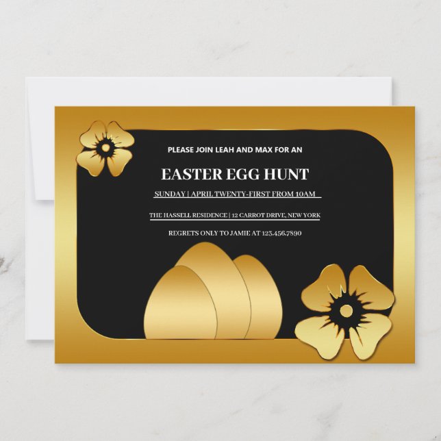 Inbjudan till guld Påsk Brunch Egg Hunt (Framsida)