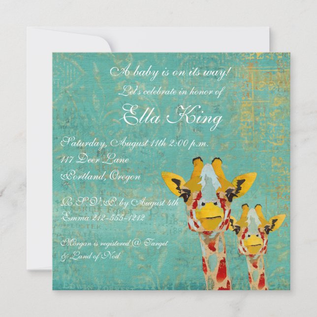 Inbjudan till Guld Peeking Giraffes Baby (Framsida)