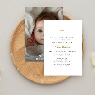 Inbjudan till guld Photo Mexican Baptism på spansk