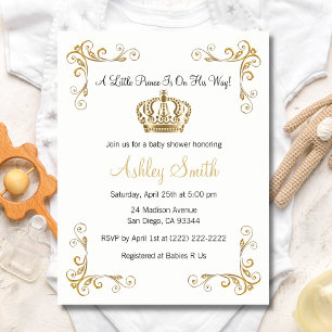 Inbjudan till guld Prince Baby Shower - Personlig