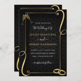 Inbjudan till Guld Ram Golden Black Elegant bröllo