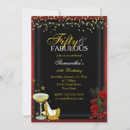 Inbjudan till guld & Red 50 & Fabulous Birthday