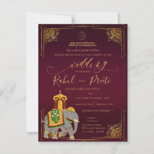 Inbjudan till Guld Red Lord Ganesh indisk bröllops