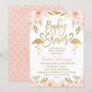 Inbjudan till guld Rosa Flamingo Baby Shower