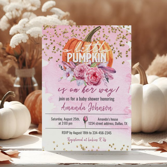 Inbjudan till guld & Rosa Little Pumpkin Baby Show (Skapare uppladdad)