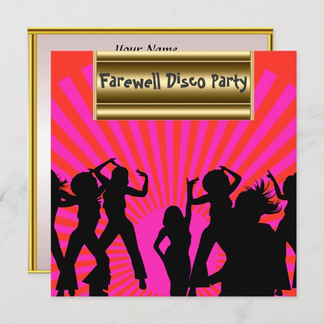 Inbjudan till guld rosa Popular Disco Farewell (Fram/baksida)
