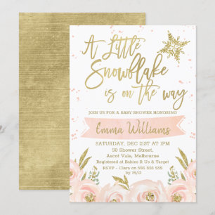 Inbjudan till Guld Rosa Winter Snowflake Baby Show