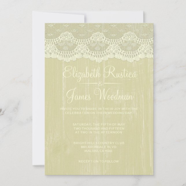 Inbjudan till Guld Rustic Snöre & Barn Wood Weddin (Framsida)