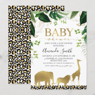 Inbjudan till guld Safari Animals Foliage Baby Sho