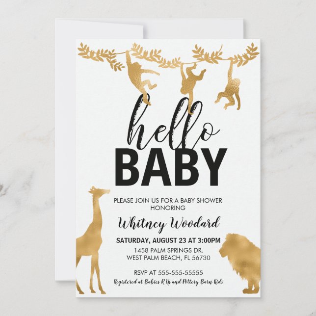 Inbjudan till guld Safari Baby Shower (Framsida)