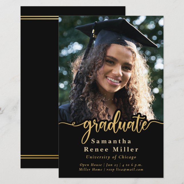 Inbjudan till Guld-skript för fotofoto Studenten (Fram/baksida)