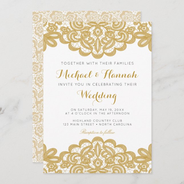 Inbjudan till Guld Snöre Elegant bröllop (Fram/baksida)