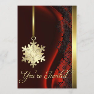 Inbjudan till Guld Snowflake Dekoration Red Silke