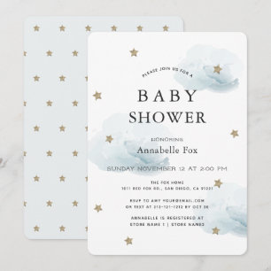 Inbjudan till guld Stars & Fluffy Clouds Baby Show