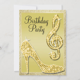 Inbjudan till guld Stiletto och Treble Clef Birthd