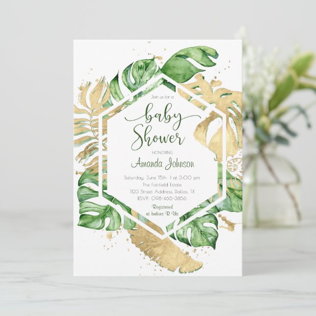Inbjudan till Guld Tropical Baby Shower (Stående Fram)