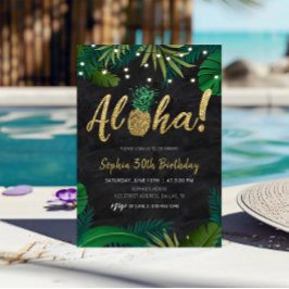 Inbjudan till guld-tropisk Aloha-födelsedagsdag