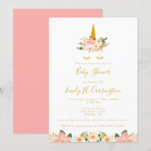 Inbjudan till Guld Unicorn Baby Shower