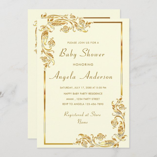 Inbjudan till Guld-utsmyckningar med bildruta Pojk (Fram/baksida)