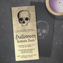 Inbjudan till Guld Vuxen Halloween fest Skull