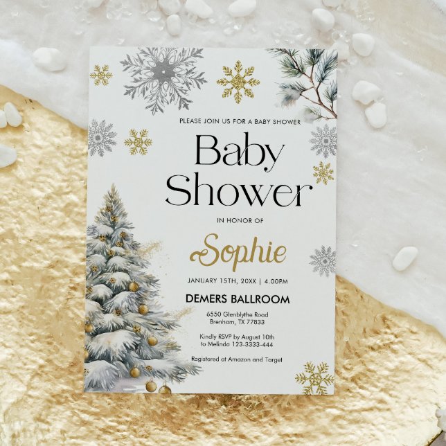 Inbjudan till Guld Winter Wonderland Baby Shower (Skapare uppladdad)