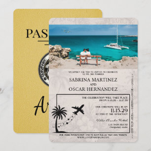 Inbjudan till gult Aruba Passport Wedding