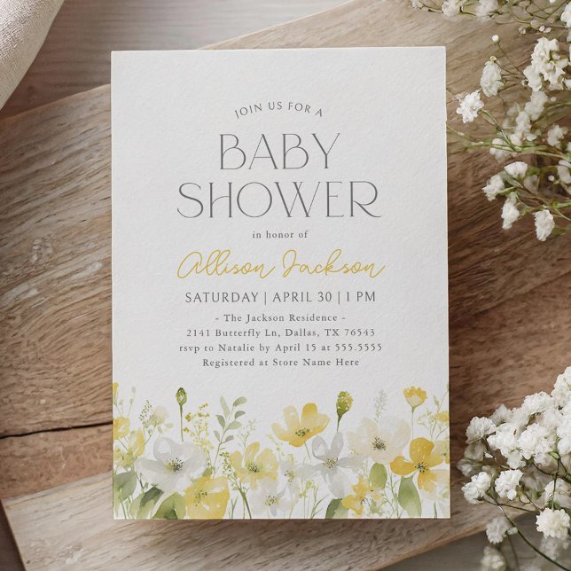 Inbjudan till gult Blommigt Wildblomma Baby Shower (Skapare uppladdad)