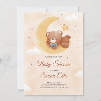 Inbjudan till gult Brown Cute Baby Bear Baby Showe