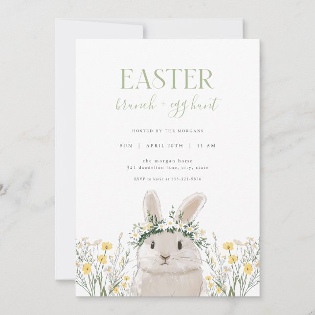 Inbjudan till gult Bunny Påsk Brunch & Egg Hunt (Framsida)