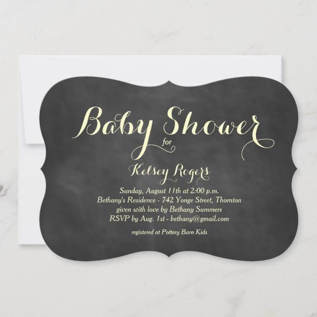 Inbjudan till gult Chalkboard Baby Shower (Framsida)