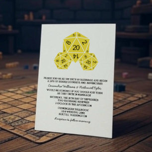 Inbjudan till gult D20 Dice Wedding