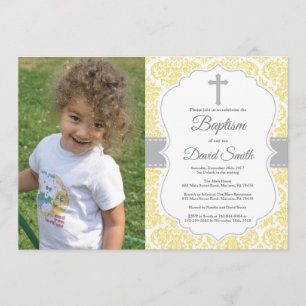 Inbjudan till gult Damask Kor-baptism