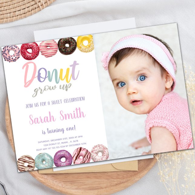 Inbjudan till gult donera med foto (Yellow Donut Invitations with photo)