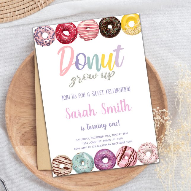 Inbjudan till gult Donut-födelsedagsdagen (Yellow Donut Invitations)