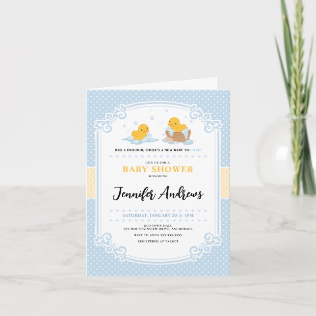 Inbjudan till gult Ducky Bath Folded Baby Shower (Framsida)