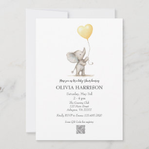 Inbjudan till gult Elephant Balloon Baby Shower