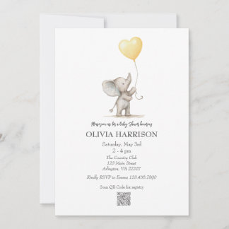 Inbjudan till gult Elephant Balloon Baby Shower