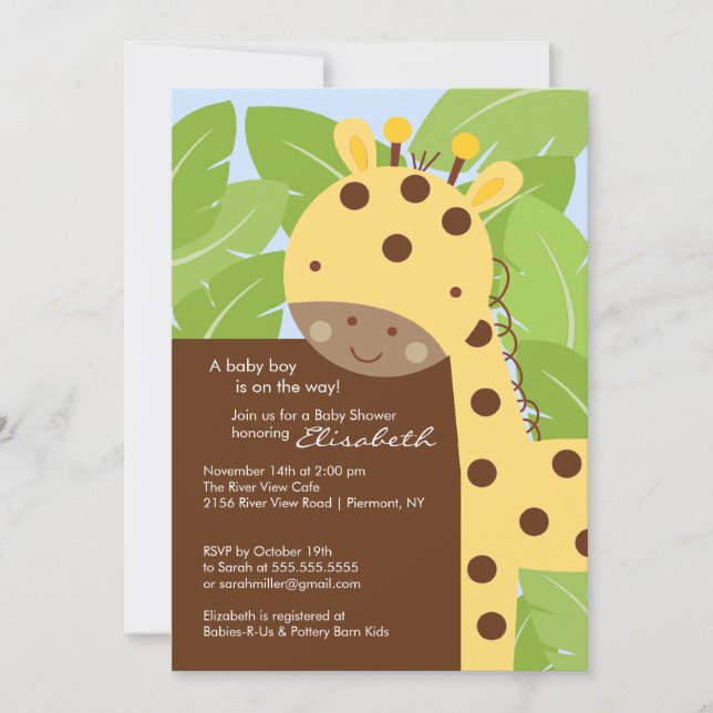 Inbjudan till gult Giraffe Baby Shower (Framsida)